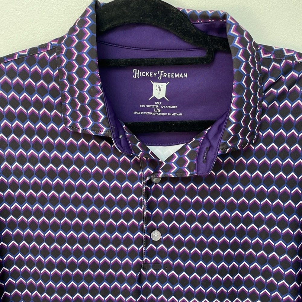 Hickey Freeman golf polo men’s large Performance Geometric Print Purple.